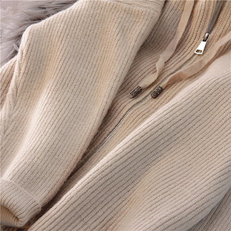 Women Cardigan Sweater Coat Hooded Fashion Solid color Sweater Female  zipper Knitted Spring Autumn Oversize Sweater Overcoat