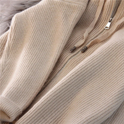 Women Cardigan Sweater Coat Hooded Fashion Solid color Sweater Female  zipper Knitted Spring Autumn Oversize Sweater Overcoat