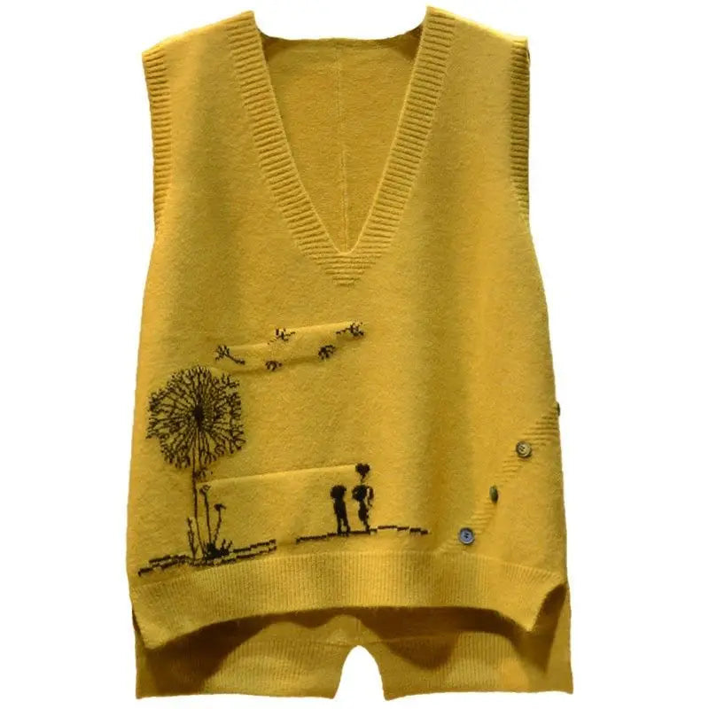 2023 Spring and Autumn New Korean V-neck Knitted Tank Top for Women's Casual Loose Sleeveless Age Reducing Top