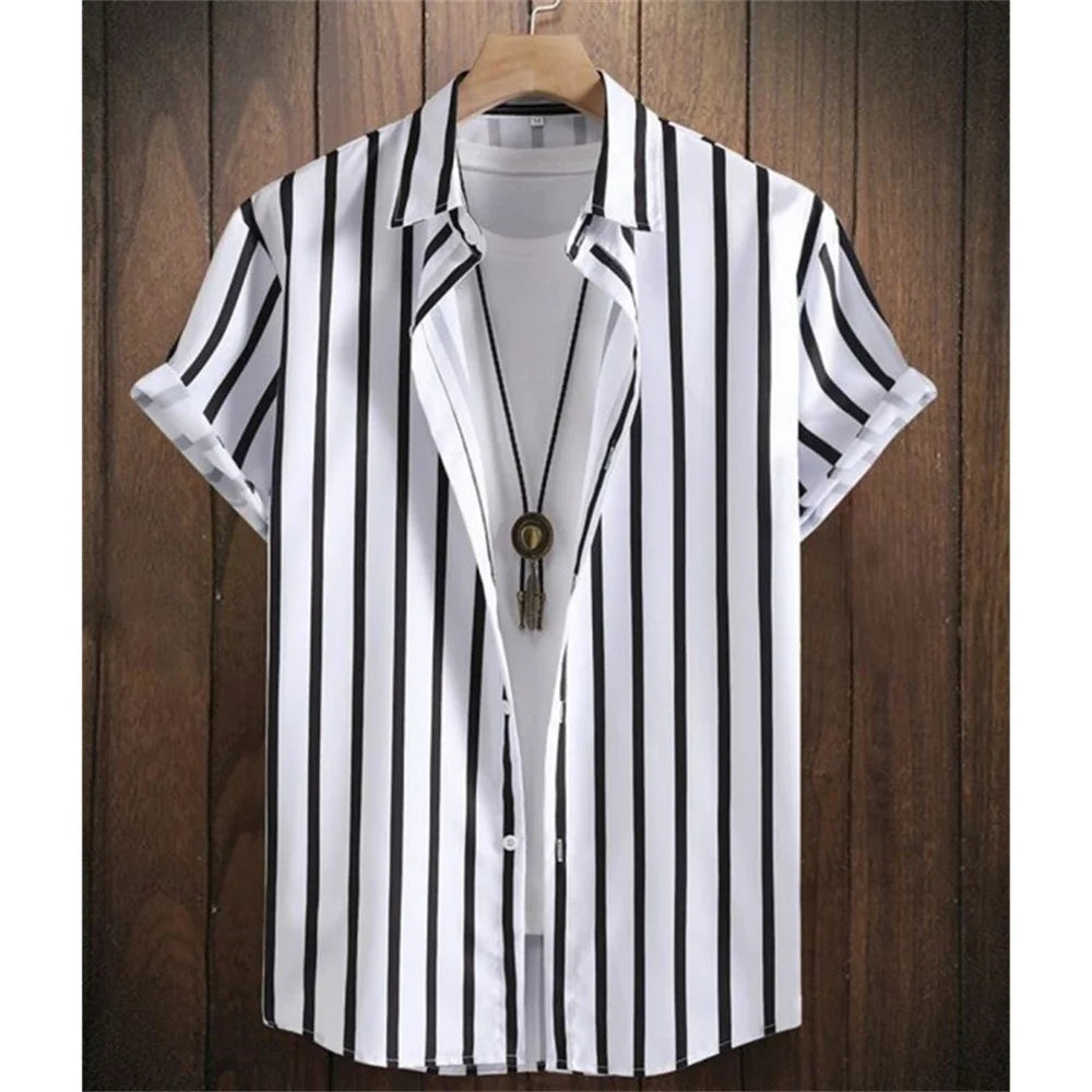 Summer Fashion 3D Print Striped Men's Shirts Basic GraphicsButton Short Sleeve Lapel Streetwear Hawaiian Blouse shirts for men
