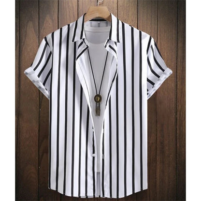 Summer Fashion 3D Print Striped Men's Shirts Basic GraphicsButton Short Sleeve Lapel Streetwear Hawaiian Blouse shirts for men