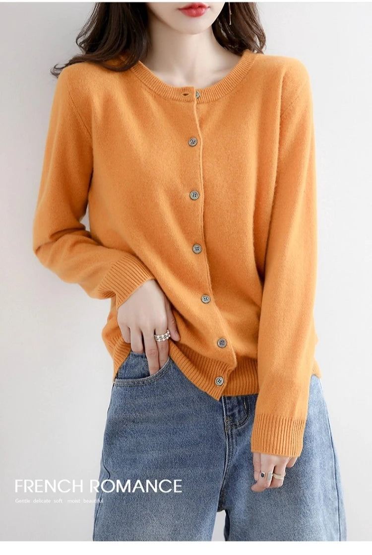 Women Autumn Winter Single-Breasted O-Collar Cardigan Vintage Long Sleeve Knitting Sweaters Casual Loose Versatile Streetwear