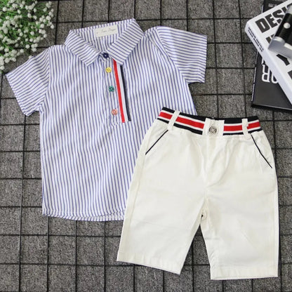Summer Boys Clothing Sets Cotton Striped Short Sleeve Shirt Pants 2Pcs Suit For 2-6 Years Kids Casual Outfits Gentlemen Suit
