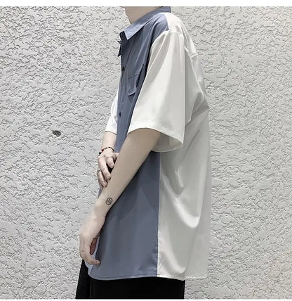 Summer Men Loose Short Sleeve Shirt Trendy High Street Stylish Top