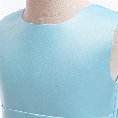 Trailing Party Dresses For Girl Pink Flower Bow Wedding Bridesmaid Girls Dress Elegant Tulle Birthday Princess Evening Prom Gown