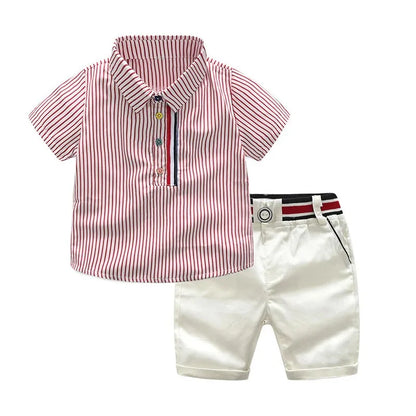 Summer Boys Clothing Sets Cotton Striped Short Sleeve Shirt Pants 2Pcs Suit For 2-6 Years Kids Casual Outfits Gentlemen Suit
