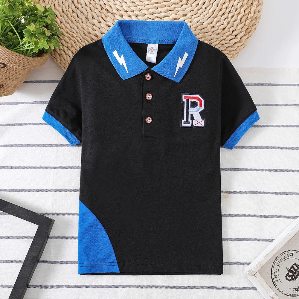 Boys Summer T-Shirt Short Sleeve Kids Polo Shirts for Boys Children Patchwork Tees Baby Tops girls Clothes for 3-7year Shirt Top