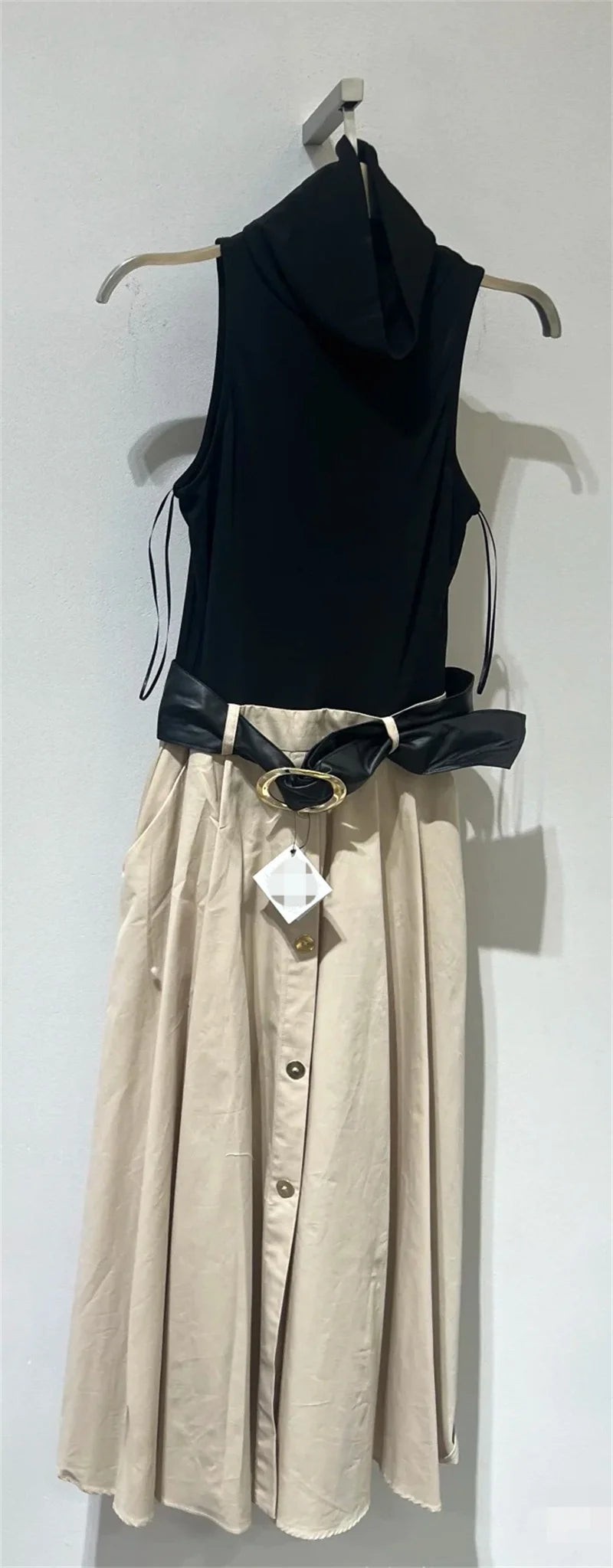 Women's Dress Summer 2025 New Color-blocked Sleeveless Belt Embellished Dress Long Dress Casual Fashion Temperament Elegance