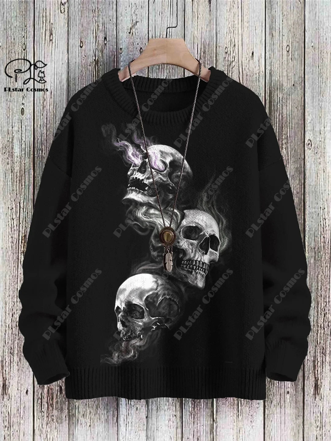 New Halloween Series 3D Printed Horror Crow Skeleton Cat Witch Pattern Authentic Ugly Sweater Winter Casual Unisex Sweater W-1