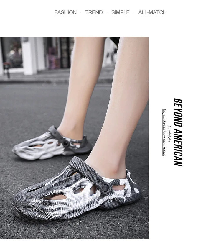 Men's Slippers New 2025 Platform Sandals for Men Anti-slip Mens Shoes Man Wearing Outside Summer Hollow Breathable Flat Pvc
