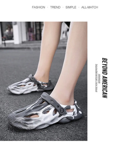Men's Slippers New 2025 Platform Sandals for Men Anti-slip Mens Shoes Man Wearing Outside Summer Hollow Breathable Flat Pvc