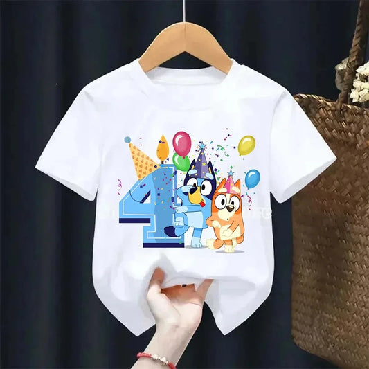 Boys Girl Summer Short Sleeve Children T-shirt Cartoon Birthday Digital Print Breathable Baby Tee Tops Y2k Kawaii Kids Clothing