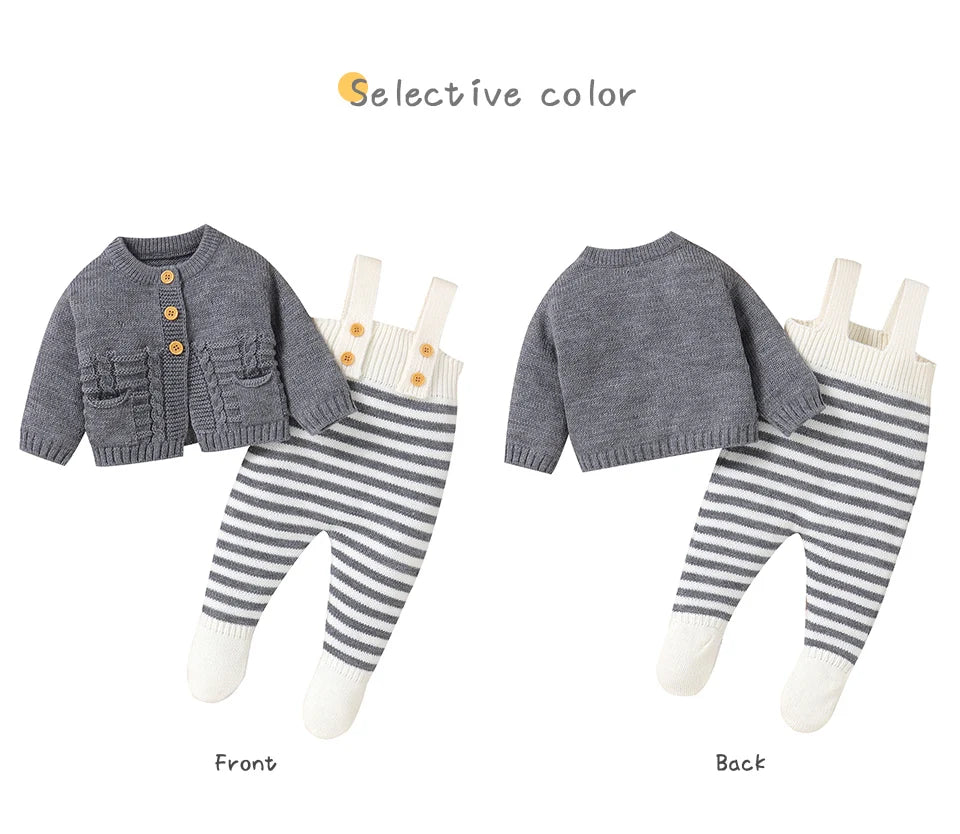 Winter Baby Clothes Set Autumn Casual Long Sleeve Knitted Infant Boys Girls Sweaters Cardigans+Rompers Outfits 2pcs Toddler Wear