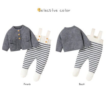Winter Baby Clothes Set Autumn Casual Long Sleeve Knitted Infant Boys Girls Sweaters Cardigans+Rompers Outfits 2pcs Toddler Wear