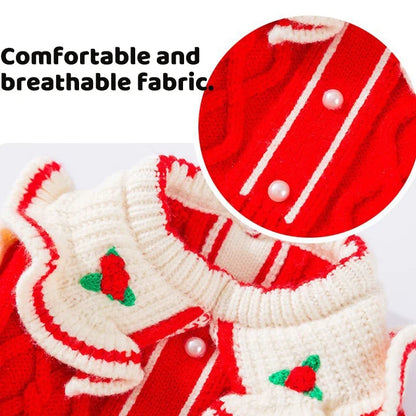 Winter Warm Pet Dog Clothes Luxury Dog Knitten Dress Cute Soft Puppy Princess Skirt Flower Print Cat Dresses Pet Sweater Clothes