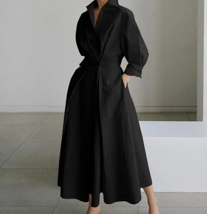 Temperament Summer Dresses for Women 2023 Fashion Leopard Print Long Sleeve Commuter Polo Large Swing long Elegant Dress Clothes