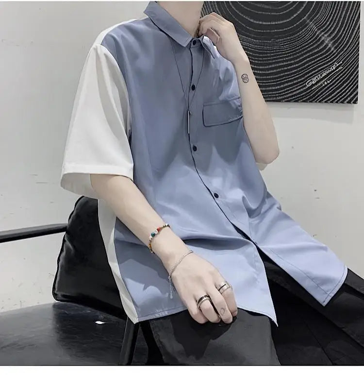 Summer Men Loose Short Sleeve Shirt Trendy High Street Stylish Top