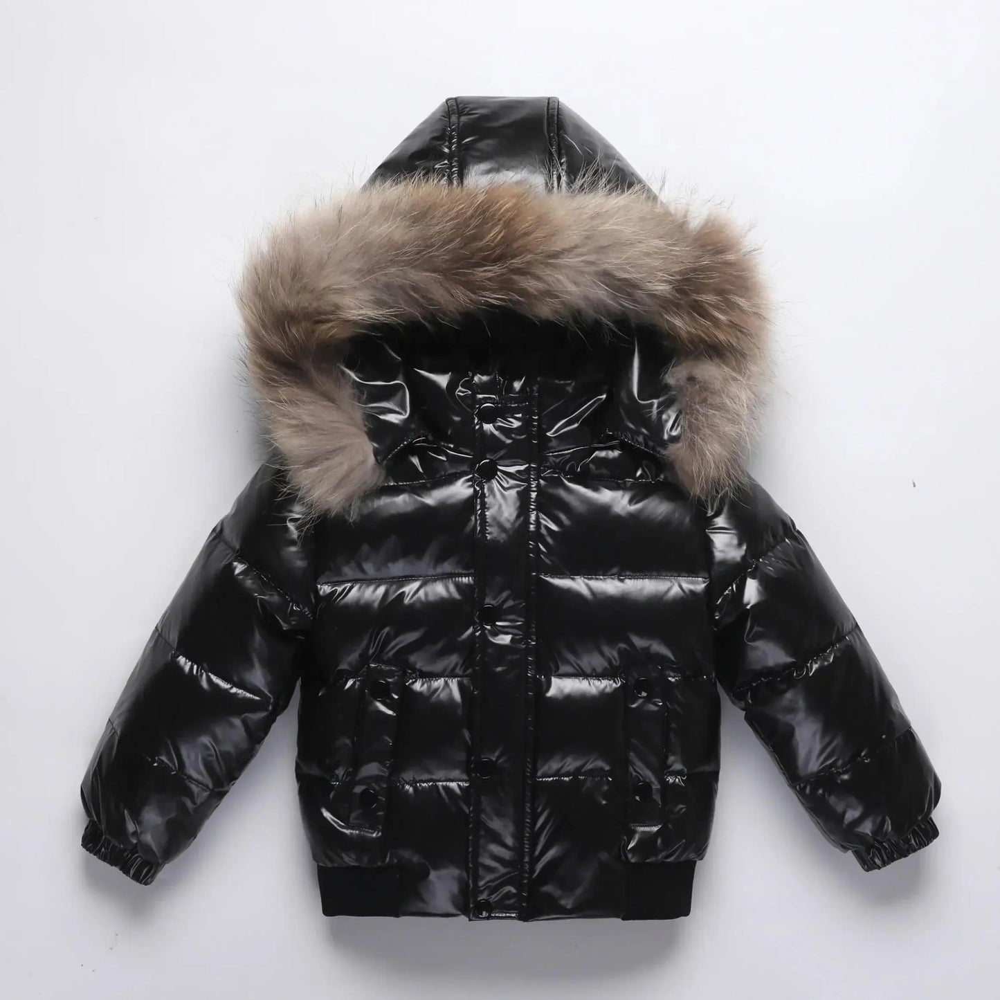 Winter Infant Boys Down Jacket Faux Fur Long Sleeve Thicken Warm Baby Boys Parkas Zipper Shinny Waterproof Toddler Boy Outerwear