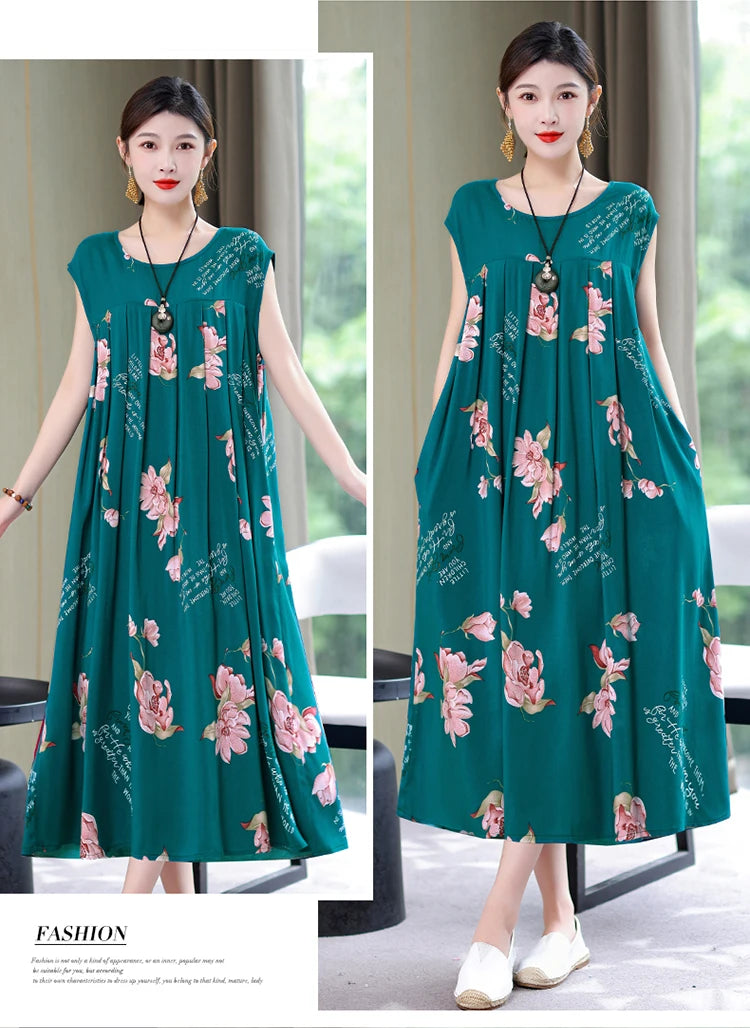 New Fashion Summer Dress For Women Sundress 2025 Casual short sleeve dress Print Female O-Neck Robe Oversize Bohemian dresses