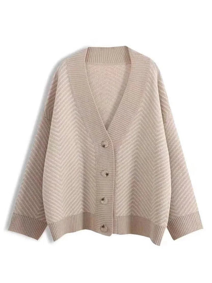 Winter Women Casual Striped Loose Cardigan Sweater V Neck Bottons Sweater Autumn Long Sleeve Knitted Coat Elegant Winter Clothes