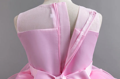 Girls Party Dress with Train, Puffy Cake Dress for Birthday & Flower Girl, Elegant Princess Gown for Host & Special Events