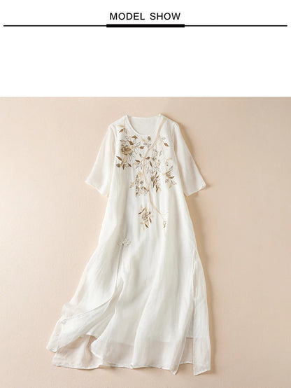 Summer Print Vintage Dresses For Women 2025 New Casual Long Thin Breathable Dress Femme Robe Office Lady Work Elegant Clothing