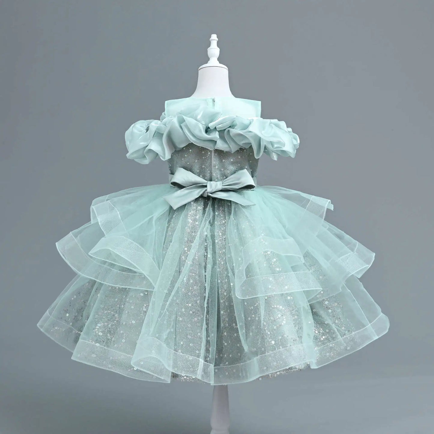 New Girl's Wedding Evening Dress Petal Sequin Mesh Sleeveless Dress Birthday Party School Graduation Party Dress