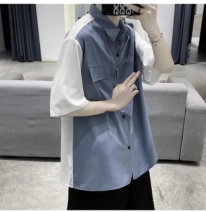 Summer Men Loose Short Sleeve Shirt Trendy High Street Stylish Top
