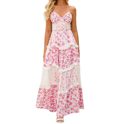 Women'S Spring/Summer Casual V-Neck Floral Printed Beach Midi Dresses Vestido Mujer Summer Dress Robe Femmes Dress Women
