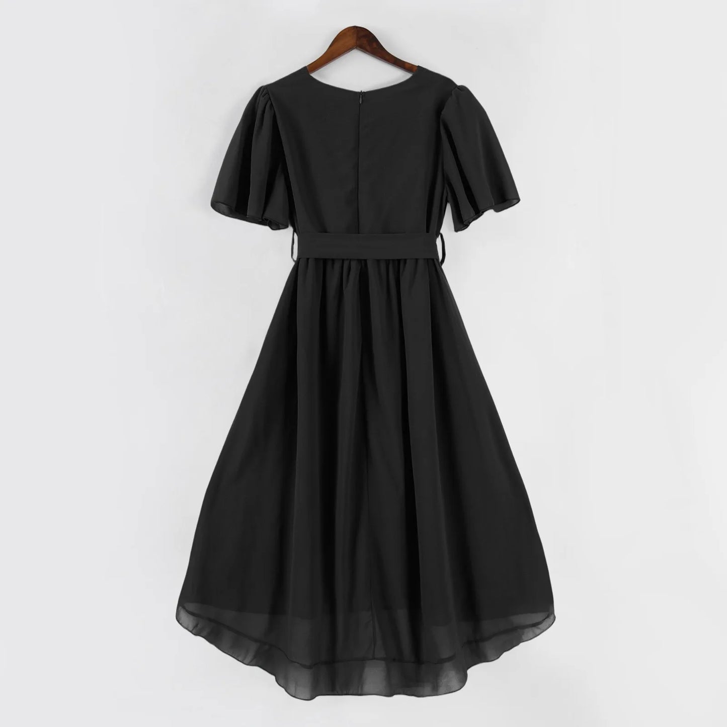 Women Summer Thin Dress Daily Casual Fashion Wrinkles V-Neck Waist Cinching A-Line Zipper Dress Lightweight Comfy Vacation Dress