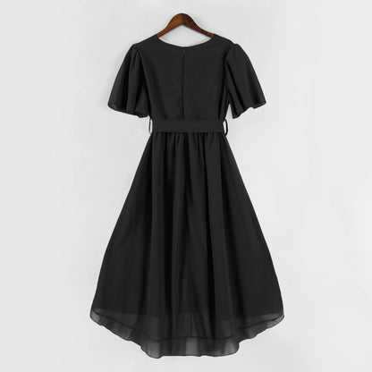 Women Summer Thin Dress Daily Casual Fashion Wrinkles V-Neck Waist Cinching A-Line Zipper Dress Lightweight Comfy Vacation Dress