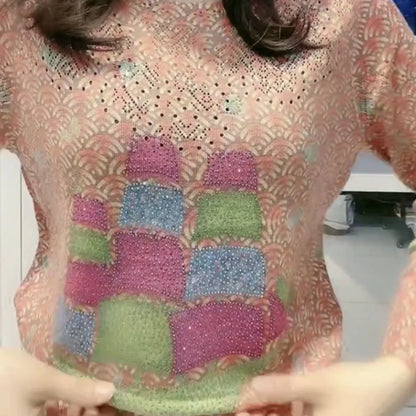 Autumn Winter O Neck Printing Diamonds Sweater Ladies Loose Casual Pullover Knitting Top Women Fashion Trend All-match Jumpers