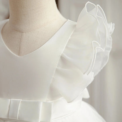 Elegant Party Dresses For Flower Girls Flying Sleeves Bow Puffy Princess Dress For Children Birthday Wedding Baptism Prom Gown