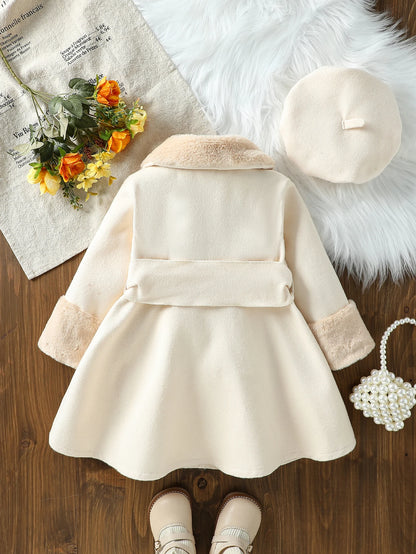 Girls Jackets Children Elegant Fur Collar Coats Kids Single Breasted Tweed Coats Toddler Autumn Winter Clothes 2-6Y Fashion Warm