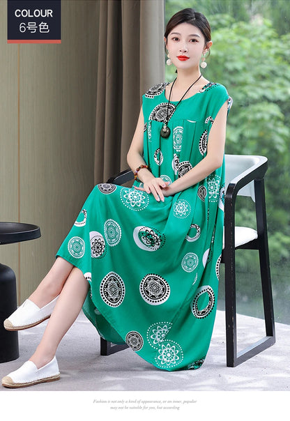 New Fashion Summer Dress For Women Sundress 2025 Casual short sleeve dress Print Female O-Neck Robe Oversize Bohemian dresses