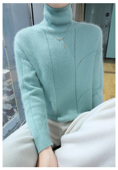 2024 Autumn and Winter Women's Dress 100% Mink Cashmere Sweater Turtleneck Knitted Long Sleeve Thick Warm Pullover Fashion Top