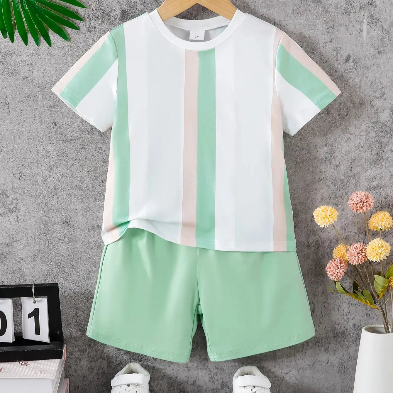 Boys Summer Striped Short Sleeve Two-Piece Set Kids Clothing