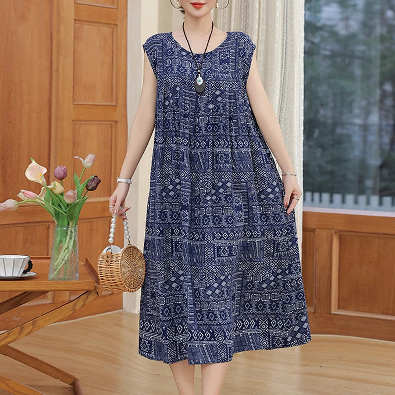 New Fashion Summer Dress For Women Sundress 2025 Casual short sleeve dress Print Female O-Neck Robe Oversize Bohemian dresses