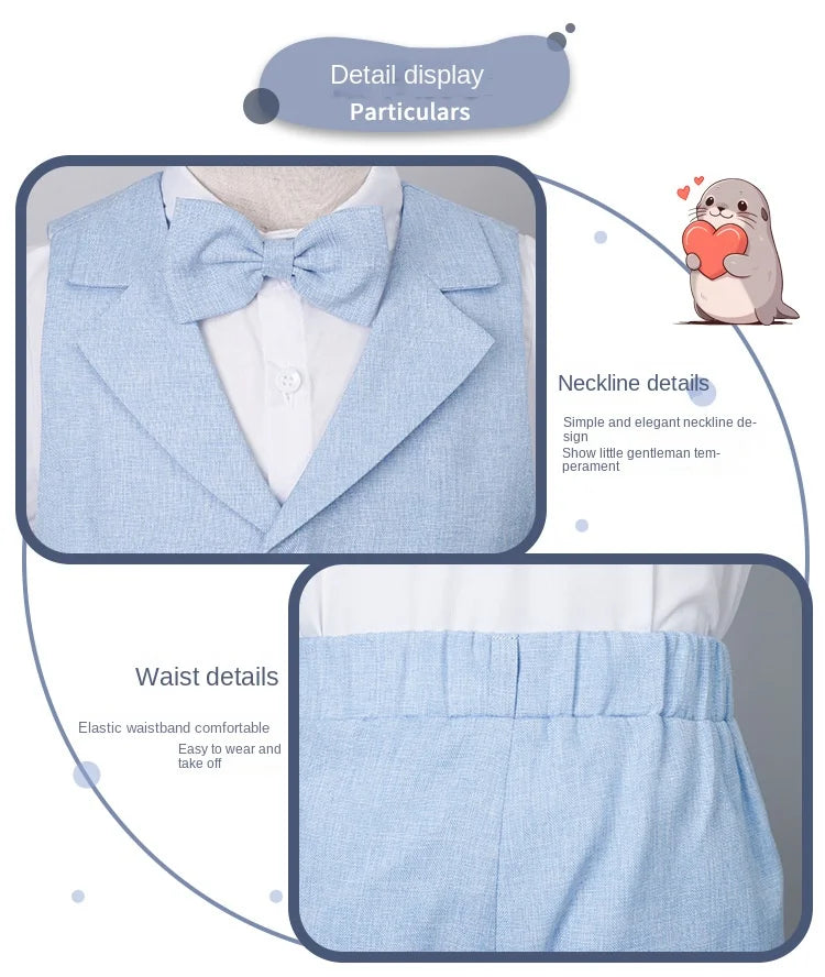Boys Dressy Shorts Set Summer Elegant Vest Outfits for Kids School Performance Formal Wear Flower Boy Wedding Blazers Tuxedo