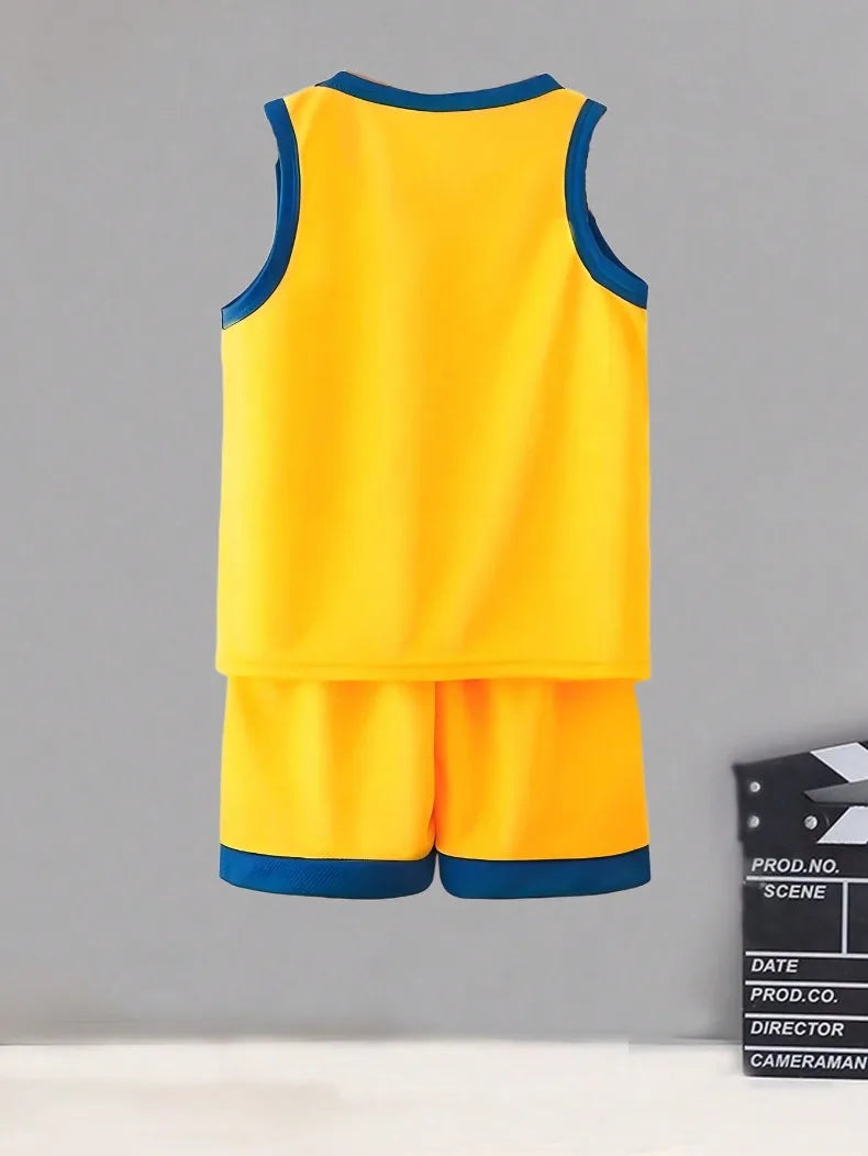 Summer Boys Basketball Clothes Sets Breathable Mesh Children's Casual Outfits Stitch Printed Kids Vest and Shorts 2pcs Suit New
