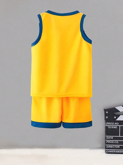 Summer Boys Basketball Clothes Sets Breathable Mesh Children's Casual Outfits Stitch Printed Kids Vest and Shorts 2pcs Suit New