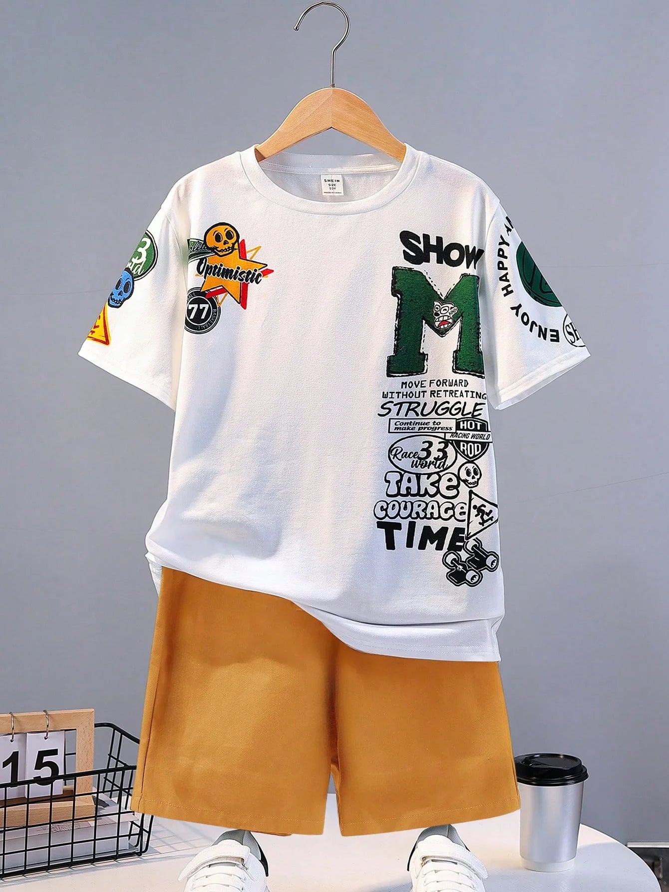 Summer Kids' Suit Boys' Loose Casual Crewneck Patterned Short-sleeved T-shirt and Shorts Comfortable Cool Tracksuit