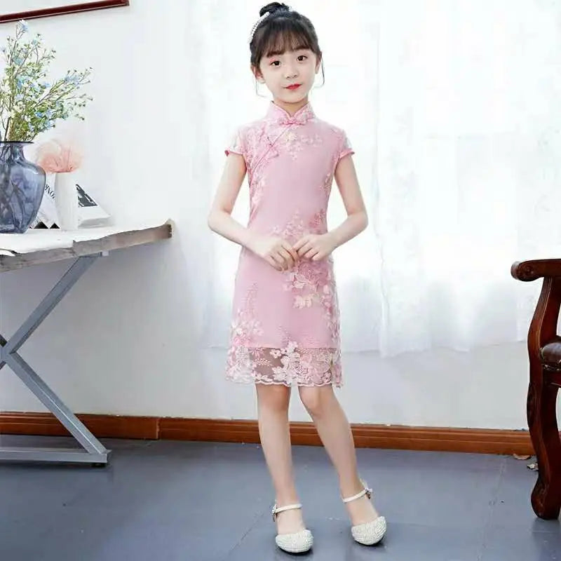 Girls Dress Summer Clothes Hanfu New Fashion Children's Vintage Net Yarn Dress Kids Girls Dresses for School Wedding of 12 Years