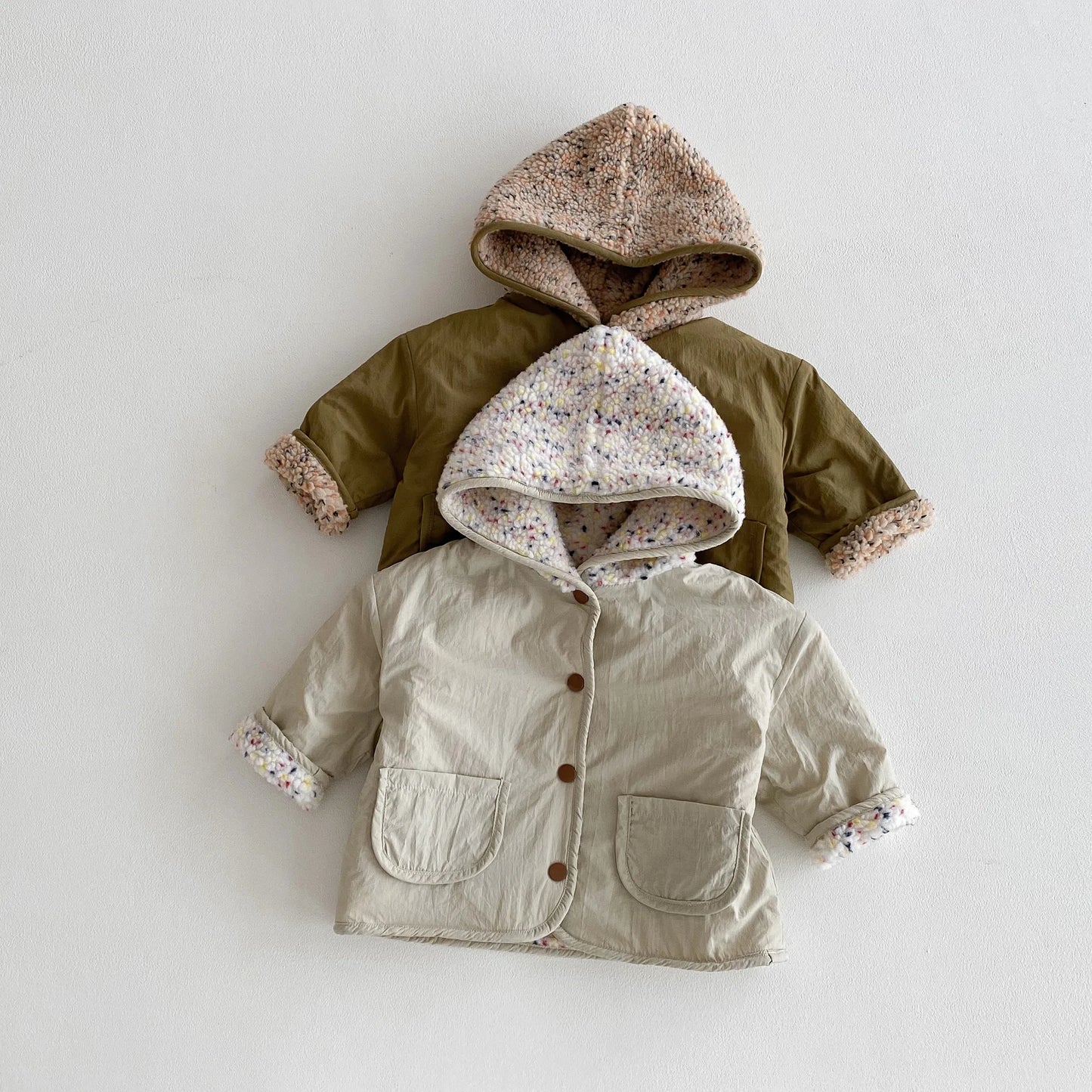 Kids Winter Jacket for Boy 1-6Y Girls Children's Coats Reversible Hooded Jacket Thickened Fleece Lined 2 Way Wear Warm Outerwear