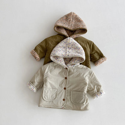 Kids Winter Jacket for Boy 1-6Y Girls Children's Coats Reversible Hooded Jacket Thickened Fleece Lined 2 Way Wear Warm Outerwear
