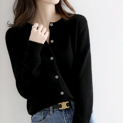Women Autumn Winter Single-Breasted O-Collar Cardigan Vintage Long Sleeve Knitting Sweaters Casual Loose Versatile Streetwear