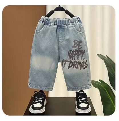 Boys Summer Clothing Set 2024 New Handsome Children's Short Sleeved Clothes Trendy Baby T-shirt Jeans Thin Two-piece Set