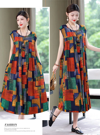 New Fashion Summer Dress For Women Sundress 2025 Casual short sleeve dress Print Female O-Neck Robe Oversize Bohemian dresses