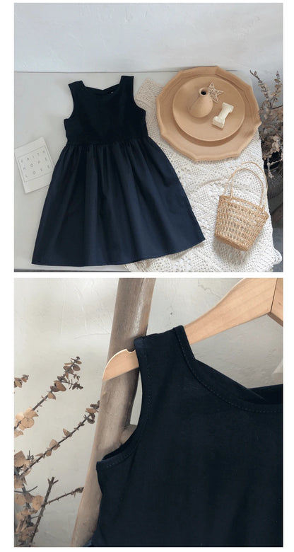 2024 Summer Girls Elegant Goth Dresss Black Sleeveless Tutu Dress Backless Off Shoulder Party Kid Dresses 2 4 5 6 7 8 Years Old