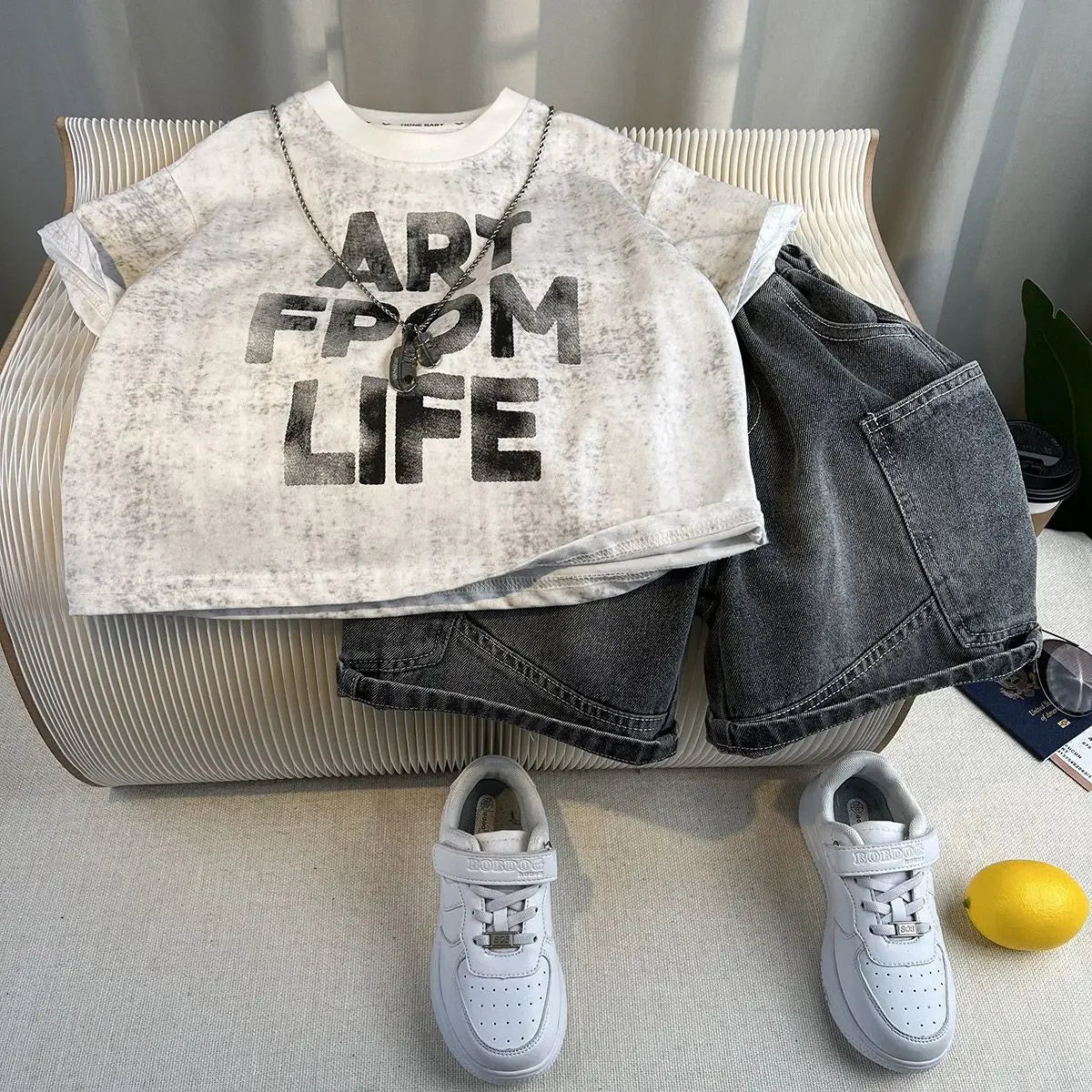 Boys Summer 2025 Boutique Design Outfits Baby Boys Short Sleeve Striped T-Shirt Jeans Shorts 2pcs Korean Clothes for Children